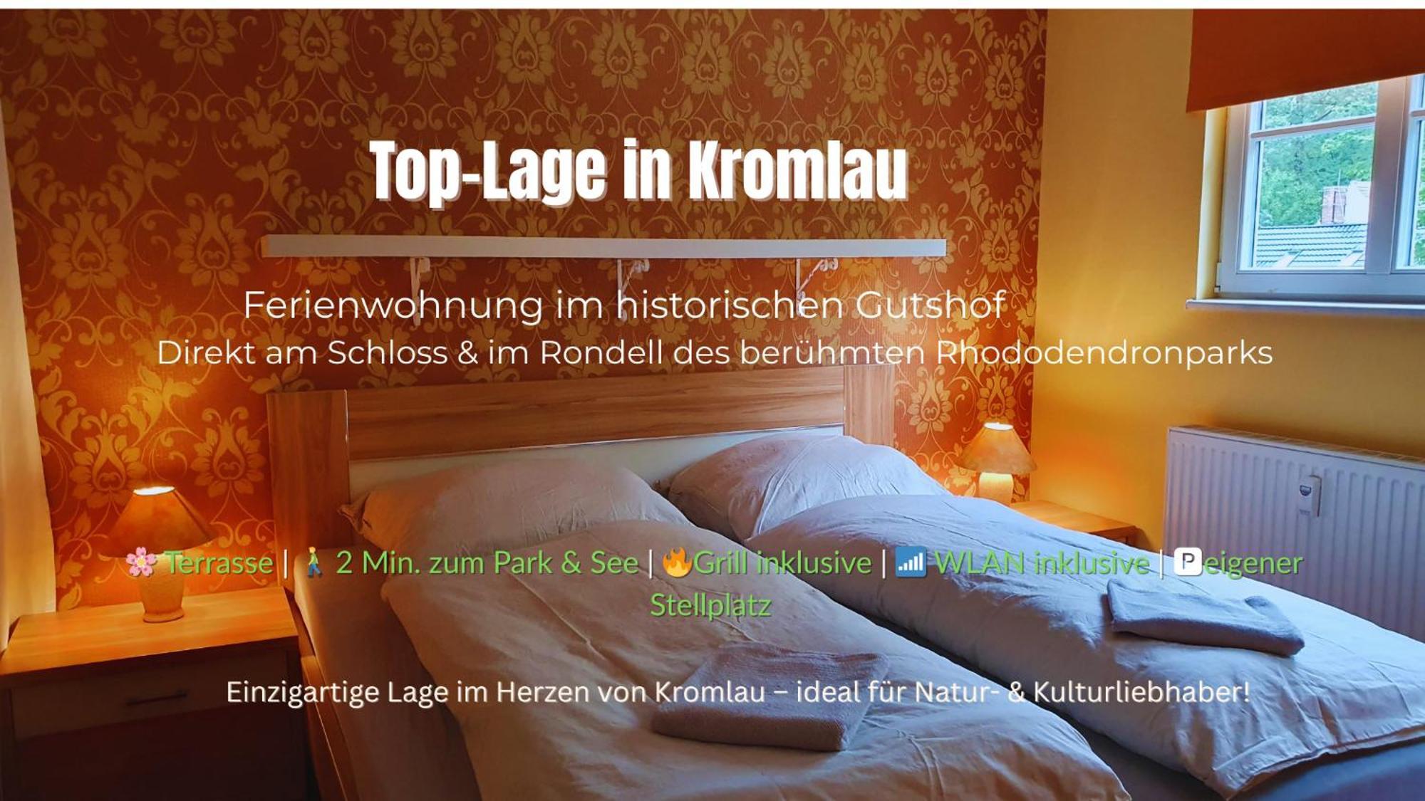 Ferienwohnung Im Gutshof Direkt Gegenueber Dem Schloss, Rhododendronpark Mit Terrasse Und Wlan Kromlau Buitenkant foto